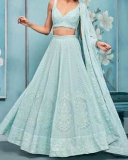 Sky Blue Thread Embroidered Lehenga