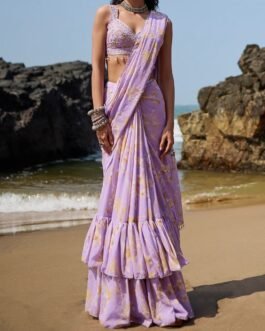 Lavender Floral Printed Saree