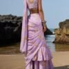 Lavender Floral Printed Saree - Image 4