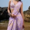 Lavender Floral Printed Saree - Image 2