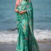 Sea Green and Pink Floral Printed Saree