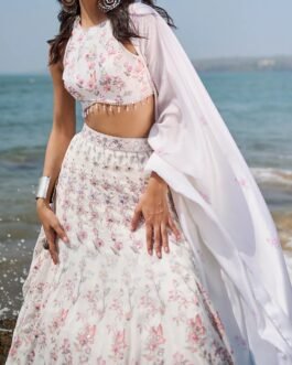 White Floral Printed Lehenga