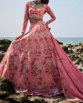 Peach Floral Printed Lehenga