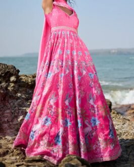 Off White Floral Printed Anarkali