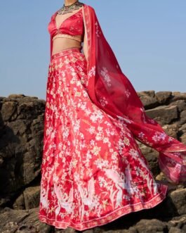 Red Floral Printed Lehenga