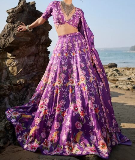 Purple Floral Printed Lehenga