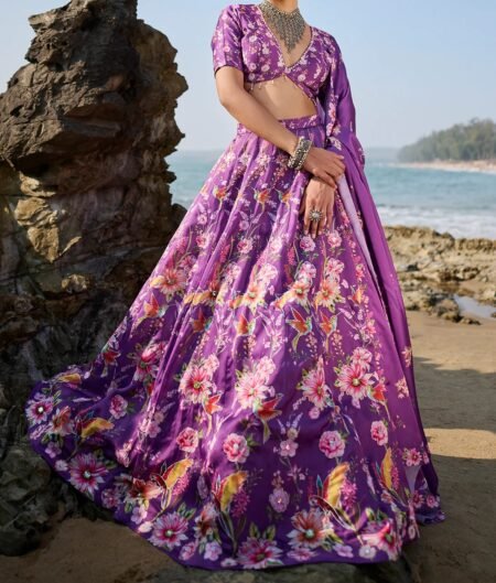 Purple Floral Printed Lehenga - Image 2