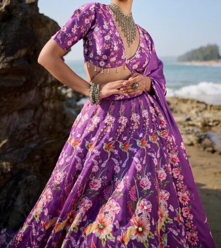 Purple Floral Printed Lehenga - Image 3