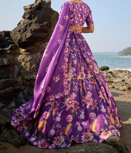 Purple Floral Printed Lehenga - Image 5