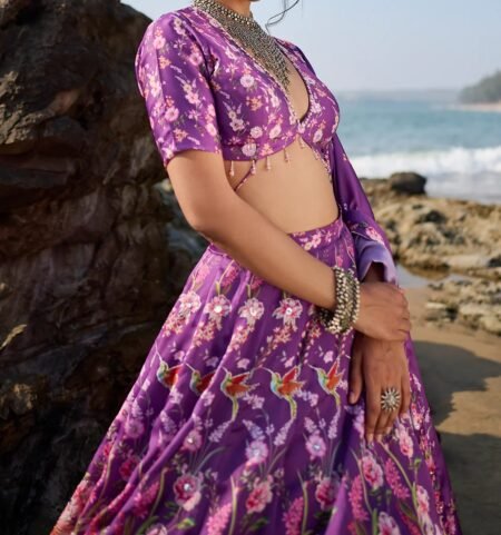 Purple Floral Printed Lehenga - Image 4