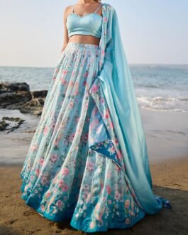 Light Blue Floral Printed Lehenga