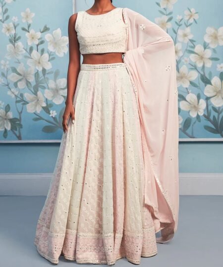 Soft Pastel Multicolor Thread Embroidered Lehenga