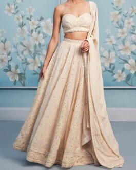 Golden Cream Thread Embroidered Lehenga