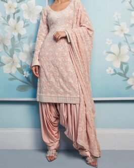 Nude Pink Thread Embroidered Punjabi Suit