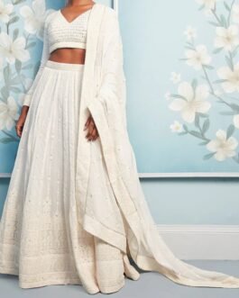 Off White Thread Embroidered Lehenga