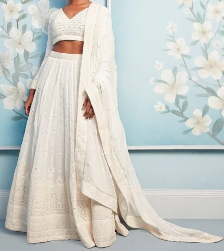 Off White Thread Embroidered Lehenga