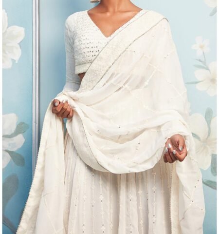 Off White Thread Embroidered Lehenga - Image 2
