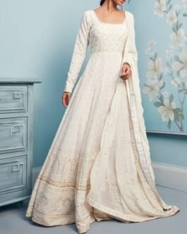 Off White and Gold Thread Embroidered Anarkali