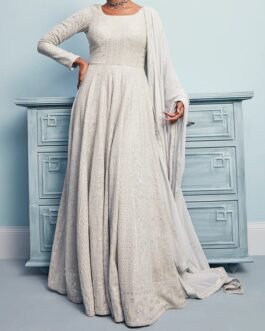 Light Grey Thread Embroidered Anarkali