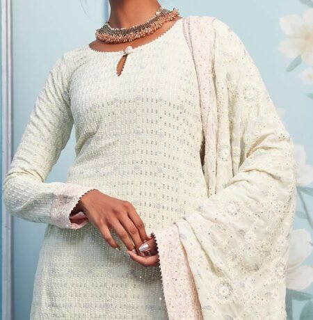 Mint Green Thread Embroidered Sharara Suit - Image 2