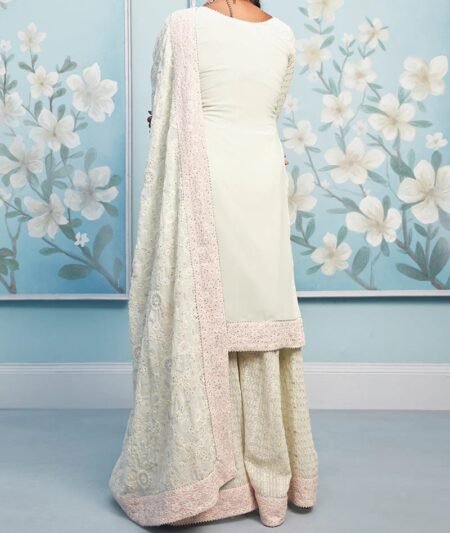 Mint Green Thread Embroidered Sharara Suit - Image 3