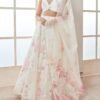 Off White and Pink Floral Printed Lehenga