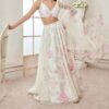 Off White and Pink Floral Printed Lehenga - Image 3