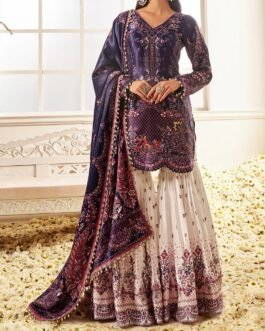 Blue and White Floral Printed Gharara Suit