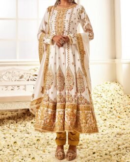 White Multicolor Floral Printed Anarkali