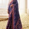 Blue Embroidered Brocade Saree