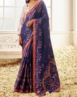 Blue Embroidered Brocade Saree