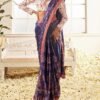 Blue Embroidered Brocade Saree - Image 3