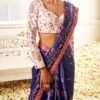 Blue Embroidered Brocade Saree - Image 2