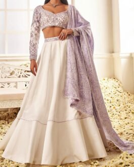 White and Lavender Floral Printed Lehenga