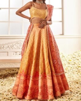 Yellow Multicolor Floral Printed Lehenga