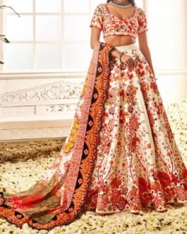 Orange Multicolor Floral Printed Lehenga