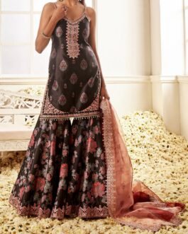 Black Multicolor Floral Printed Gharara Suit