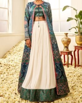 Teal Multicolor Floral Printed Lehenga With Jacket