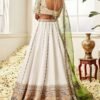 White and Green Floral Printed Lehenga - Image 3