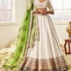 White and Green Floral Printed Lehenga