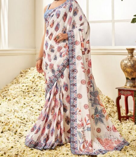 White Multicolor Floral Printed Saree - Image 2