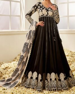 Black and White Floral Printed Anarkali