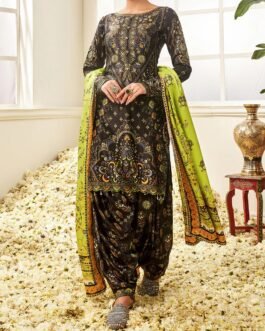 Black and Lime Green Floral Printed Patiala Suit