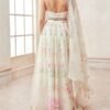 Off White Floral Printed Satin Lehenga - Image 4