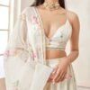 Off White Floral Printed Satin Lehenga - Image 2