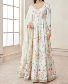 Off White Multicolor Floral Printed Anarkali