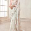 Peach and Off White Satin Georgette Saree