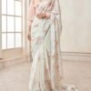 Peach and Off White Satin Georgette Saree - Image 2