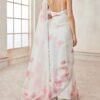 White and Hot Pink Floral Organza Saree - Image 3