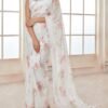 White and Pink Floral Tabby Silk Saree